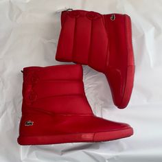 New With Tags...Insulation Around The Top...Rubber Bottoms And Soles Size 9 Casual Boots With Red Sole, Casual Boots With Red Sole In Synthetic Material, Casual Boots With Red Sole For Outdoor, Casual Outdoor Boots With Red Sole, Red Low-top Casual Boots, Casual Ankle-high Boots With Red Sole, Casual Red High-top Waterproof Boots, Red Rain Boots For Outdoor, Red Lace-up Waterproof Boots For Outdoor