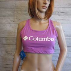 Nwt - Columbia Medium Impact Sports Bra - Sz M - Msrp $45.00 - Removable Cups - Wicks Moisture - Racer-Back Straps Fitted Activewear For Spring Outdoor Activities, Spring Go-dry Sports Bra, Fitted Tops For Outdoor Activities, Athleisure Sports Bra For Outdoor Activities, Wicks, Back Strap, Color Purple, Women's Intimates, Columbia