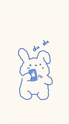 a drawing of a teddy bear holding a cell phone