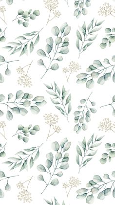 watercolor leaves and branches on a white background for wallpaper or wrapping paper,