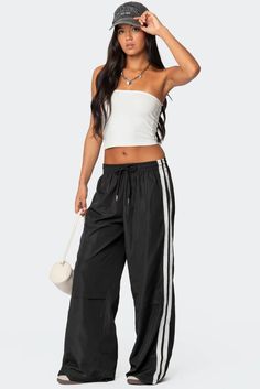 Fauna Nylon Track Pants – edikted Striped Sporty Bottoms For Sports, Striped Sportswear Bottoms For Sports, Sporty Striped Bottoms For Sports, Sporty Striped Sports Bottoms, Sporty Contrast Stripes Bottoms For Streetwear, Sports Bottoms With Side Stripes For Spring, Sporty Bottoms With Side Stripes For Spring, Sporty Striped Bottoms For Streetwear, Sporty Drawstring Trousers