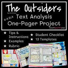 the out - siders text analsis one - pager project with instructions and examples