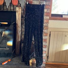 These Fabulous Never Worn Black Extra Small Sequins Pants Are Fabulous For Your Next Holiday Party. Glamorous Black Bottoms For Party Season, Fitted Black Pants For Party Season, Party Season Black Wide-leg Pants, Black Wide Leg Bottoms With Sequins, Black Pants For Night Out Party Season, Black Wide Leg Pants For Party Season, Black Wide-leg Pants For Night Out, Black Pants For Evening And Party Season, Black Party Pants For Party Season