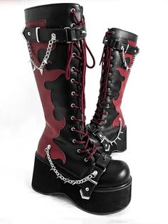 Flame Knight, Red Color Matching, Goth Platform Boots, Goth Platforms, Goth Shoes, Goth Boots, Knight Boots, Punk Shoes, Dr Shoes