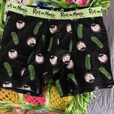 Brand New! Casual Black Boxer Briefs With Letter Print, Casual Boxer Briefs With Letter Print, Funny Pattern, Adult Swim, Rick And Morty, Boxer Briefs, Black Green, Briefs, Socks