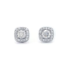 The Rosemary Earrings Make a wonderful impression with these beautiful halo stud earrings. Crafted in 14K white gold, each breathtaking earring features lustrous I-J, VS-SI center lab grown diamond for a 0.70 carat total weight combined, wrapped in a frame of shimmering petite lab-created diamonds with a total weight of 0.30 carats. Polished to a bright shine, these post earrings secure comfortably with friction backs. This Sku number is 456709 An IGL certificate can be requested, please allow t Classic Diamond Bridal Earrings With Halo Setting, Classic Diamond Cluster Earrings With Halo Design, Classic Cluster Earrings With Halo Setting And Round Cut, Classic Bridal Earrings With Halo Setting Diamond, White Lab-grown Diamond Earrings With Halo Setting, Dazzling Formal Cluster Earrings With Halo Setting, Dazzling Cluster Earrings With Halo Setting For Formal Events, Classic Round Cut Diamond Earrings With Halo Setting, White Gold Cubic Zirconia Diamond Earrings With Halo