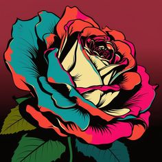 a drawing of a colorful rose on a black background