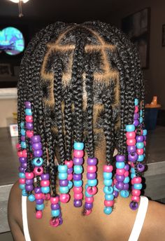 Kiddie Styles With Beads, Plaits On Natural Hair With Beads, Plaits And Beads, Hair Styles With Beads Kids, Toddler Hairstyles Girl African American Braids With Beads, Beads In Hair Kids, Braids And Beads Kids, Kids Beads Hairstyle, Beaded Hairstyles For Kids