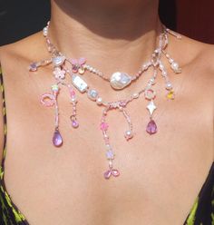 handmade pink teardrop freshwater pearls fairycore necklace.purple crystal,cottagecore,fairy,princesscore,gift foe her 38+5cm Pearl Beading Pattern, Pink Aesthetic Necklace, Pink Outfit Accessories, Pink Pearl Outfit, Kawaii Beaded Jewelry, Pink Pearl Dangle Necklaces, Handmade Pink Fairy Jewelry, Fairycore Pearl Beaded Jewelry, Fairycore Beaded Pearl Jewelry