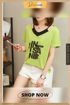 Print V- Neck T Shirt Women T-shirt Cotton Summer Short Sleeve Woman Clothes Womens Tops Korean Style Tee Shirt Femme Green V-neck T-shirt With Graphic Print, Cotton V-neck Top With Letter Print, Green V-neck Tops With Letter Print, Green V-neck Shirt With Graphic Print, Trendy Green V-neck T-shirt, Summer V-neck T-shirt With Letter Print, Spring V-neck Shirt With Letter Print, Tops Korean Style, Tops Korean