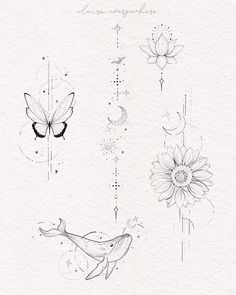 some flowers and butterflies on a white paper