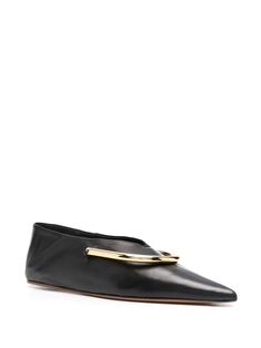 Jil Sander plaque-detail Pointed Ballerina Shoes - Farfetch Ballerina Shoes, Jil Sander, Leather Pumps, Shoes Black, Sanders, Calf Leather, Black Shoes, Fashion Branding, Pumps