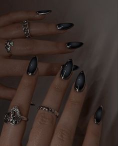 Villain Era Aesthetic Nails, Dark Nail Aesthetic, Villain Nails Aesthetic, Dark Nails Aesthetic, Aura Nails, Grunge Nails, French Tip Acrylic Nails, Casual Nails, Makeup Stuff