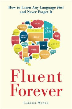 the book cover for how to learn any language fast and never forget it, with colorful speech