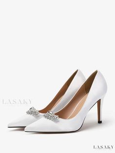 Lasaky - Exquisite Light Sky Blue Satin Bridal Shoes for Women, Featuring Pointed Toe, Rhinestone Embellishments, and Stiletto Heels Leather Wedding Shoes, Blue Bridal Shoes, Fall Toes, Silver Wedding Shoes, Light Sky Blue, Leather Wedding, Point Shoes, Rhinestone Embellishments, Blue Satin