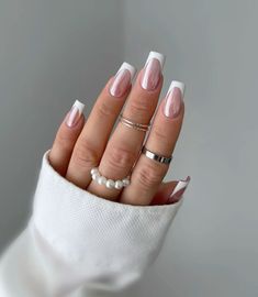 Chrome Nails Silver, Chrome Nail Designs, White Chrome Nails, Chrome Nails Designs, Girl Nails, Chrome Nail, Casual Nails, Short Square Acrylic Nails, French Tips