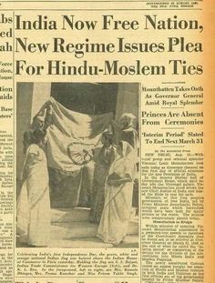 an old newspaper article about india now free nation, new regine issues plea for hindu - mosleem ties