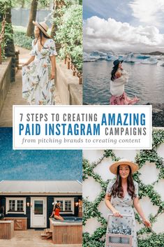 a collage of photos with the words 7 steps to creating amazing paid instagram campaign