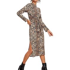 90% Polyester, 10% Spandex Snake Print Midi Dress With Long Sleeves And Mock Neck Suitable For All Occasions. Snake Skin Dress Outfit, Skin Dress Outfit, Amazon Dress Finds, Skin Dress, Bodycon Dress Casual, Snake Skin Dress, Dress Sleeve Length, Snake Print Dress, Women Long Sleeve Dress