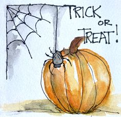 a drawing of a pumpkin with a spider web on it