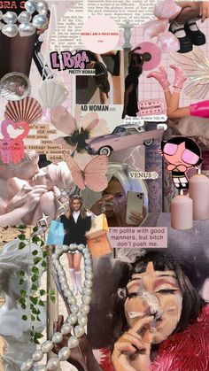 a collage of images with women, flowers and other things in them that are all over the place