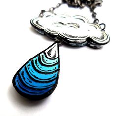 White Cloud with by blockpartypress Unique Blue Drop Jewelry, Wire Wrapped Cloud, Hand Painted Blue Teardrop Jewelry, Unique Blue Drop-shape Jewelry, Unique Blue Hand Painted Necklace, Hand Painted Blue Dangle Jewelry, Unique Hand Painted Blue Necklace, Blue Hand Painted Dangle Jewelry, Blue Enamel Necklace With Large Pendant