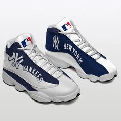 New York Yankees Logo In White Air Jordan 13 Printing Shoes Sneaker Lightweight construction with breathable mesh fabric provides a comfortable and flawless fit. New York Yankees Logo, Yankees Logo, Jordan White, Air Air, Ny Yankees, Jordan 13, Trendy Sneakers, New York Jets, Latest Shoes