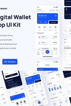 Financer - Financial & Digital Wallet App UI Kit Digital Wallet Ui, Financial App Design, Financial App Ui Design, Finance App Design, Fintech App Ui Design, Mobile Payment Ui, Fundraising Design