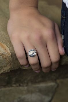 Monogrammed Ring Sterling Silver Round Personalized for Women | Etsy Interlocking Monogram, Monogram Necklace Gold, Bridesmaid Presents, Custom Signet Ring, Silver Rings Simple, Be First, Monogram Ring, Athens Ga, Silver Signet Ring