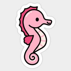 a pink seahorse sticker on a white background with the shape of it's tail