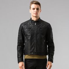 This motorcycle bomber jacket is bound to make you look fashionable. It's a winter biker coat that is designed with full sleeves, a solid pattern and a contrast color style. The adorable jacket for men is crafted using the full pelt technic to form a standard thickness and a solid pattern. It has a convenient zipper closure and more zippers for decoration.

Specifications
Gender: MEN
Outerwear Type: Leather & Suede
Material: Pigskin
Clothing Length: REGULAR
Sleeve Length(cm): Full
Thickness: STA Men Outerwear, Biker Coat, Motorcycle Men, Cute Jackets, Jacket For Men, Genuine Leather Jackets, Pig Skin, Bomber Jackets, Suede Material