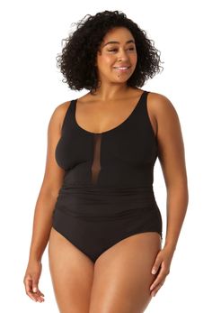 Plus Size Mesh One Piece Swimsuit in Mesh - Anne Cole Plus Elegant Summer Mesh Bodysuit, Summer Party Swimwear Shapewear, Summer Party Shapewear Swimwear, Elegant Full Coverage Bodysuit For Summer, Elegant Full Coverage Summer Bodysuit, Sheer Elegant Swimwear For Summer, Summer Full Coverage Nylon Bodysuit, Elegant Sheer Swimwear For Summer, Elegant Nylon Bodysuit For Pool