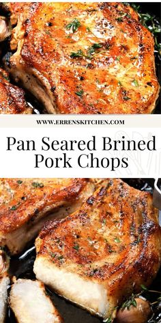 pan seared primed pork chops in a skillet