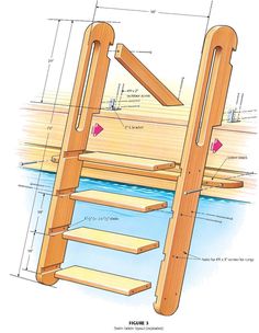 a wooden step ladder is shown with measurements for the steps and how to use it