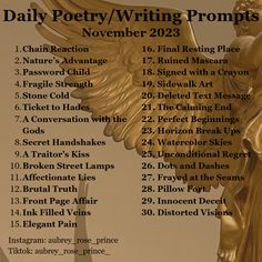 the daily poetry / writing prompts for november 22, 2013 are shown in gold