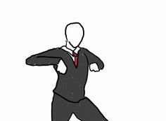 a drawing of a man in a suit and tie running with his arms out to the side