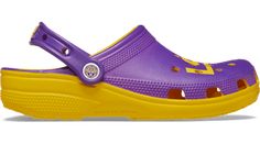 It’s the iconic clog that started a comfort revolution around the world now featuring your LSU Tigers! The irreverent go-to comfort shoe that you're sure to fall deeper in love with day after day. Crocs Classic Clogs offer lightweight Iconic Crocs Comfort™, a color for every personality, and an ongoing invitation to be comfortable in your own shoes.  LSU Classic Clog Details:    Incredibly light and fun to wear  Water-friendly and buoyant; weighs only ounces  Ventilation ports add breathability Womens Slides Sandals, Comfort Shoe, Crocs Classic Clogs, Lsu Tigers, Slides Sandals, Womens Slides, Clogs Shoes, Strap Heels, Custom Fit