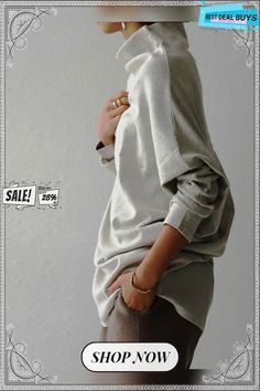 Long Sleeve Cotton-blend Sweatshirt Cozy Stretch Tops In Solid Color, Cozy Stretch Solid Color Top, Gray Oversized Turtleneck Top, Oversized Gray Turtleneck Top, Casual Gray Funnel Neck Sweater, Relaxed Fit Funnel Neck Top, Cozy Relaxed Fit Solid Color Tops, Solid Color Funnel Neck Top With Relaxed Fit, Cozy Solid Color Top With Relaxed Fit