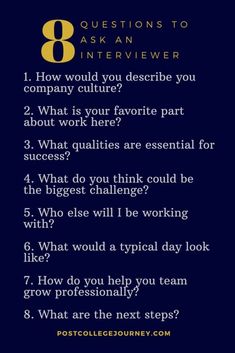 an interview question with the text 8 questions to ask an interviewer how would you describe your company culture?