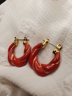 Vintage Red & Gold Hoop Earrings Affordable Vintage Hoop Earrings Gift, Red Small Hoop Earrings For Party, Small Red Hoop Earrings For Party, Trendy Small Red Hoop Earrings, Everyday Red Hoop Jewelry, Red Hoops Earring, Trendy Small Hoop Red Earrings, Elegant Small Red Hoop Earrings, Elegant Red Small Hoop Earrings