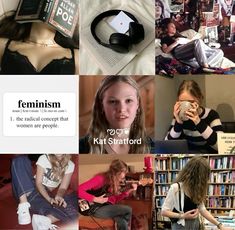 there are many pictures of women in the same room, including books and bras