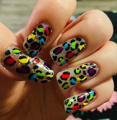 Lisa Frank Inspired Nails, Lisa Frank Nails Short, Lisa Frank Leopard, Lisa Frank Tiger, Lisa Frank Nails, Lisa Frank Inspired Acrylic Nails, Lisa Frank Inspired, Inspired Nails, Leopard Nails