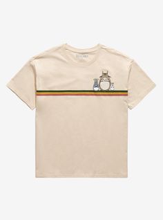 a white t - shirt with a hippo on the front and rainbow stripe around the chest