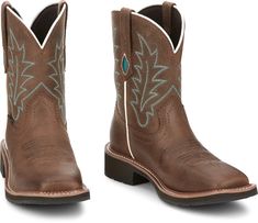 This 8� boot from the Justin Gypsy collection is perfect for those who live western every day and want to kick up fun from the rodeos to the concert halls. It features a removable orthotic insole for an easy fit and daily comfort and a rubber outsole for Women's Work Boots, Brown Western Boots, Fly Boots, Womens Work Boots, Western Lifestyle, Steel Toe Work Boots, Square Toe Boots, Western Booties, The Concert