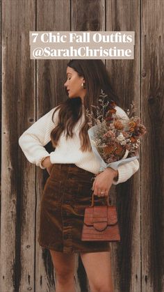 Sarah Butler, Skirt Outfit Fall, Balloon Sleeve Sweater, Skirt Outfits Fall, White Mini Dress Outfit, Fashion 90s, Simple Fall Outfits, Chic Fall Outfits, Fall Outfits For Work