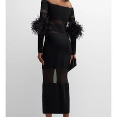 New Dress On Original Packaging Black Long Sleeve Dress With Feathers, Fitted Black Dress With Feathers, Pre-draped Sheer Sleeveless Dresses, Black Feather Trimmed Dress, Black Mini Dress Feather Trim, Dresses Bodycon, Black Party, New Dress, Bodycon Dress