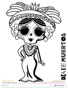 a black and white image of a skeleton wearing a dress with flowers in her hair