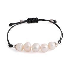 Aegean - Five Freshwater Pearl Adjustable String Bracelet Adjustable Bracelet With Pearl Charm, Adjustable Pearl Oyster Bracelet Jewelry, Elegant Adjustable Beaded Bracelet With Pearl Charm, Adjustable Pearl White Bracelet With Pearl Drop, Classic Adjustable Pearl Beaded Bracelets, Elegant Beaded Bracelets With Sliding Knot, Classic Adjustable Pearl Bracelet, Adjustable Pearl Drop Bracelet As Gift, Adjustable Beaded Bracelets With Pearl Charm For Beach