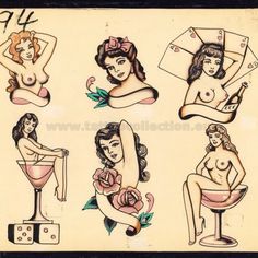 vintage pin up girls with martinis and roses