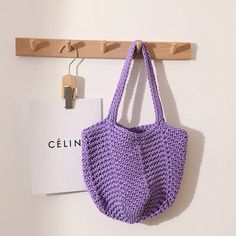 Length :30cm width :26cm height :22cm Knitting Tote, Knitted Bag, Rattan Bag, Woven Tote Bag, Xl Fashion, Purple Bags, Casual Tote, Crochet Handbags, Types Of Bag